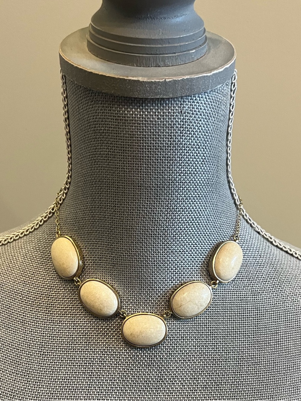 White House Black Market Cream Oval Stone Set of Necklace and Earrings
